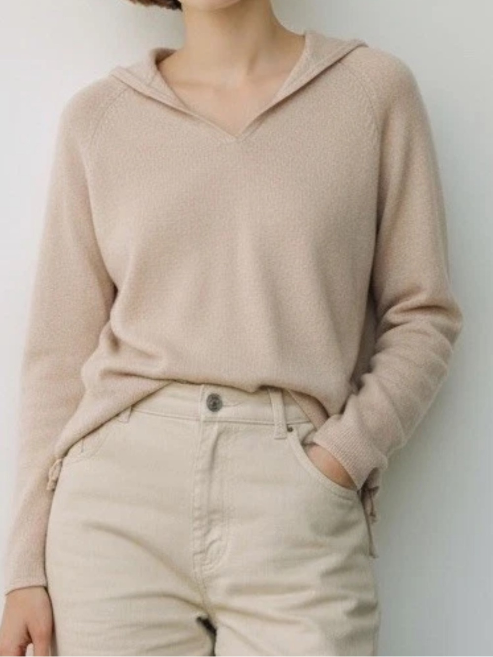 Caslon Silk Cashmere Hooded Sweater Beige Taupe Size M
